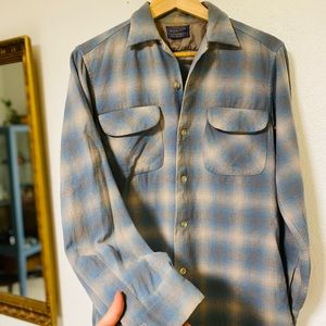Vintage late-70s Pendleton board shirt, gorgeous pattern, blues/grays, Men’s S